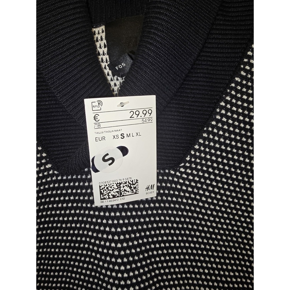 H&M Men's Black & White Sweater Shawl Collar Long Sleeve SZ: SMALL NWT - Picture 6 of 7